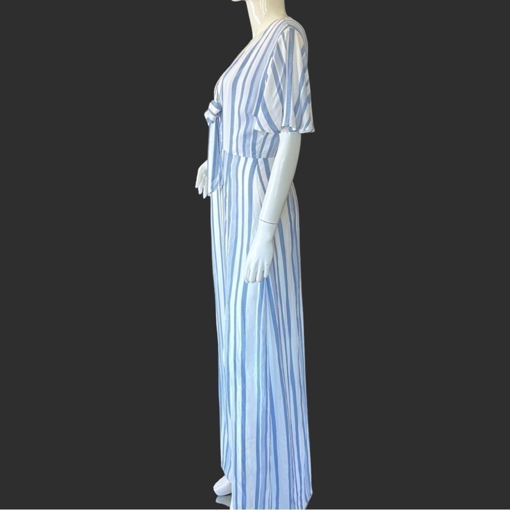 Lost + Wander Marina Tie front Maxi dress with slits white and light blue - Picture 9 of 13